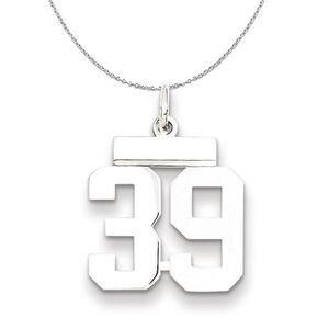 Silver, Athletic Collection Medium Polished Number 39 Necklace - 24 In